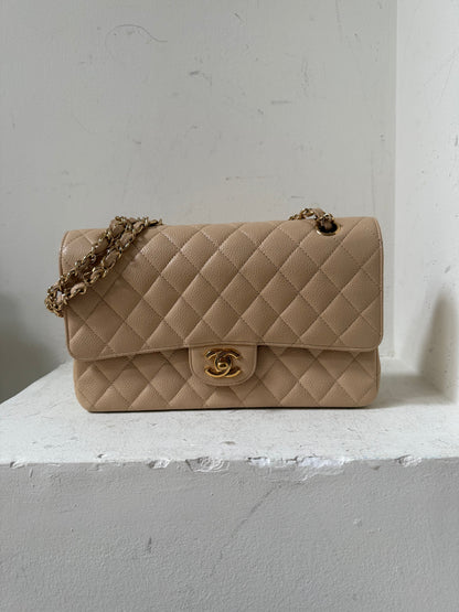 Chanel beige caviar medium flap