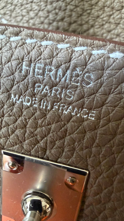 Hermes Birkin 25 etoupe togo leather palladium hardware stamp G