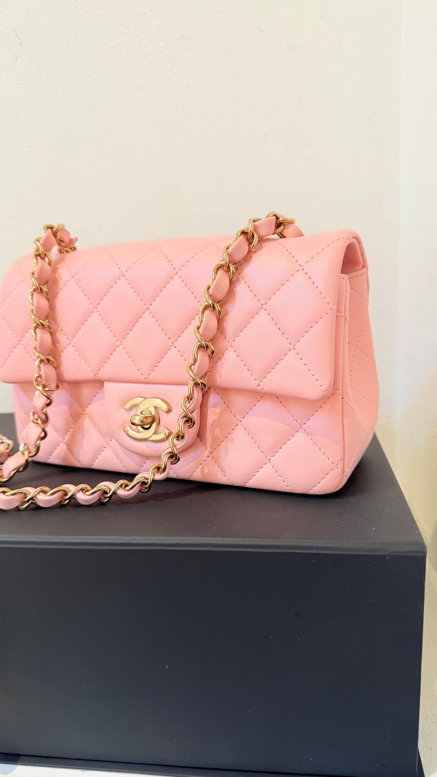 Chanel baby pink mini lambskin flapbag - chip, box, dustbag, entrupy