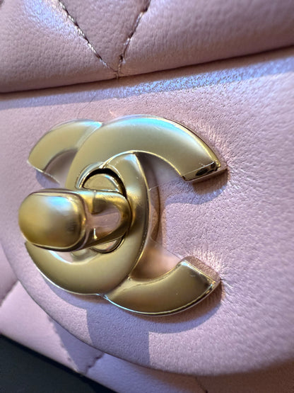 Chanel mini lambskin pink top handle