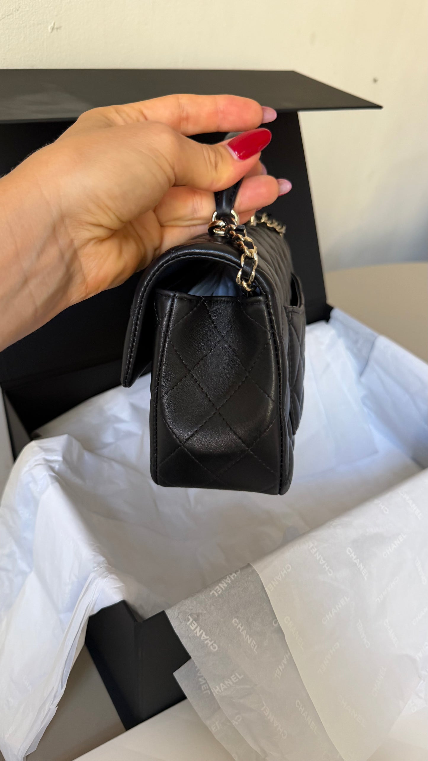 Chanel mini top handle black full set