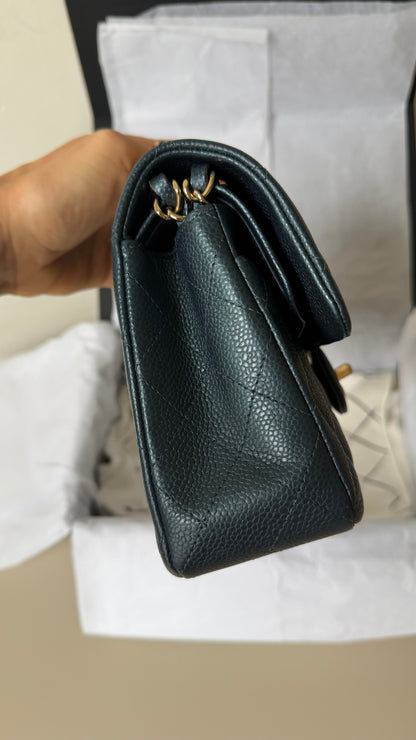 Chanel small caviar classic flap Iridiscent dark blue