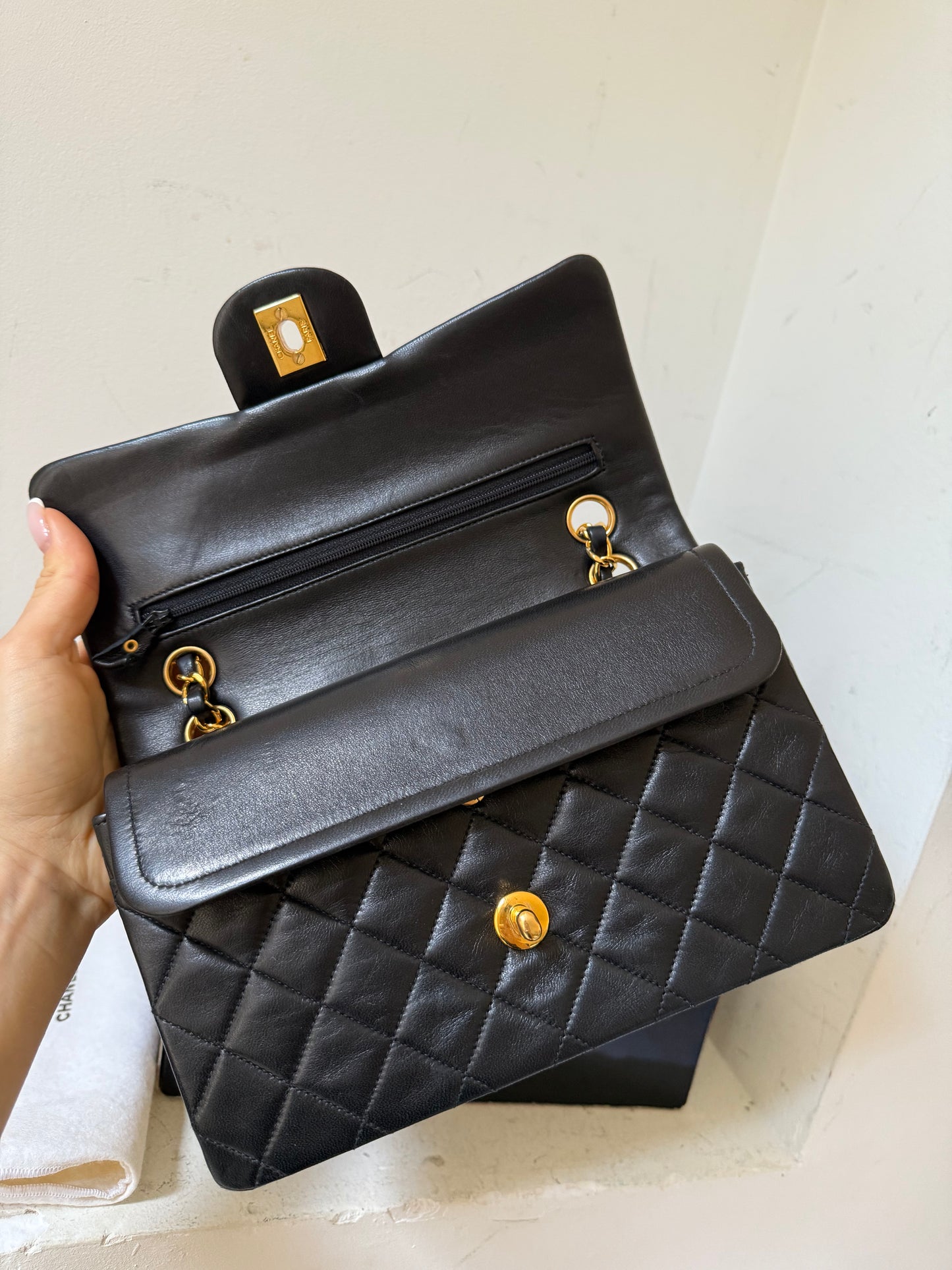 Chanel small classic flap 2 series (1991-1994) box, dustbag, card