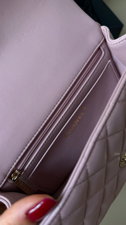 Chanel pink mini lambskin top handle