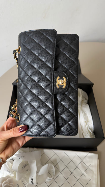 Chanel medium caviar double flapbag with chip