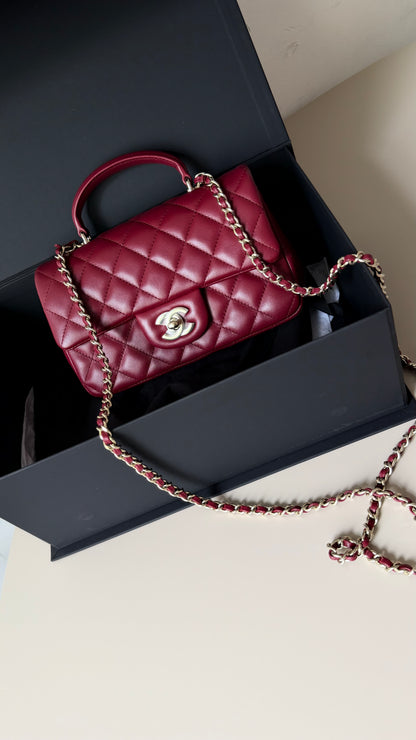 Chanel mini top handle burgundy