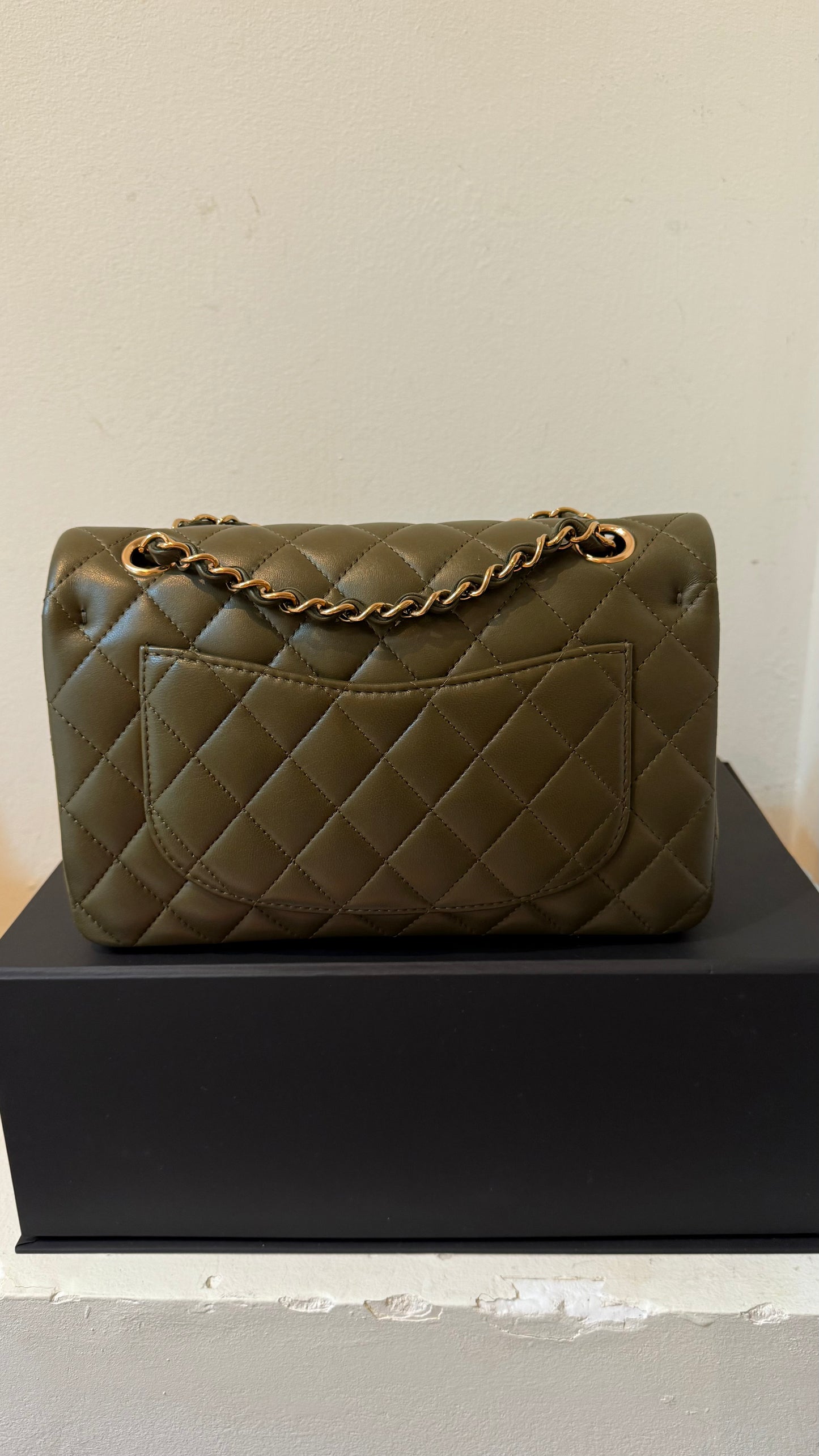 Chanel army green small lambskin double flapbag full set 2023