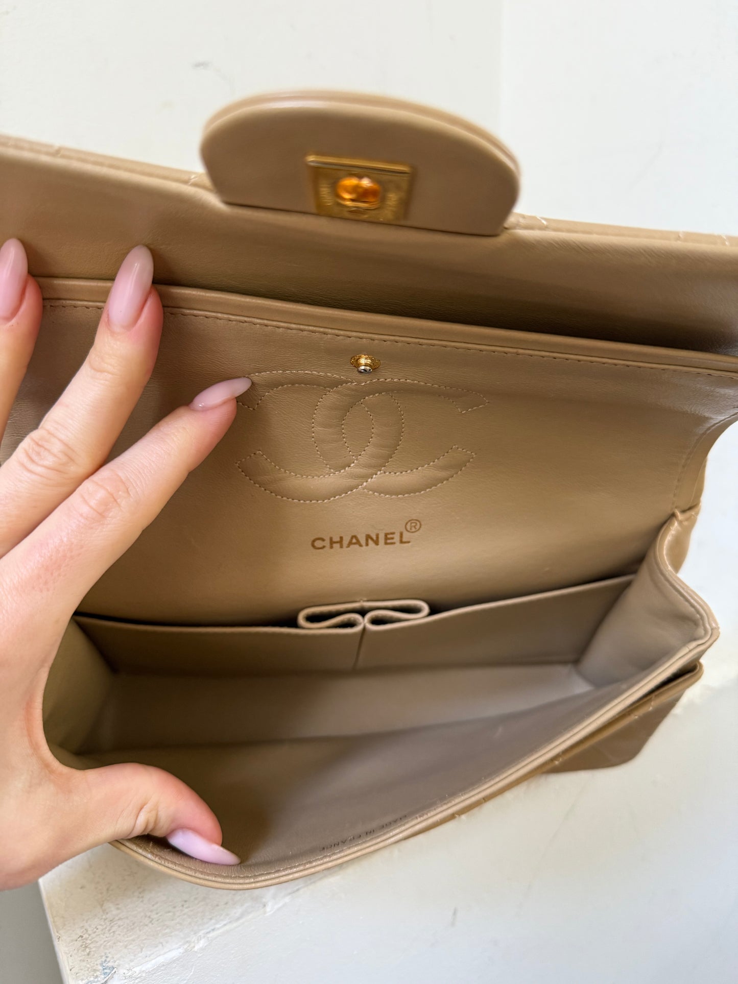 Chanel medium beige flap bag 1 series