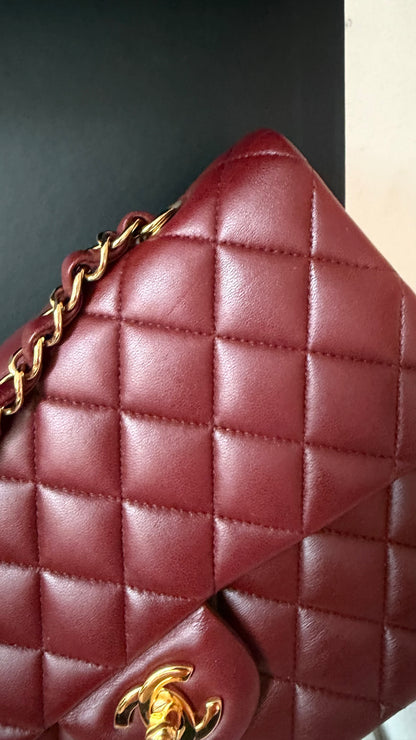 Chanel medium lambskin burgundy 21 series, full set with card and certificate