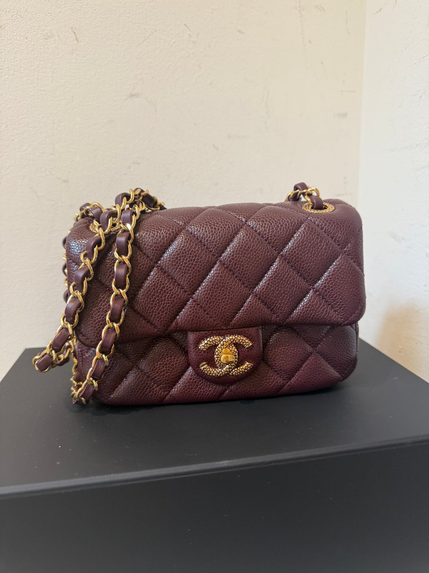Chanel 24B caviar mini bag in burgundy