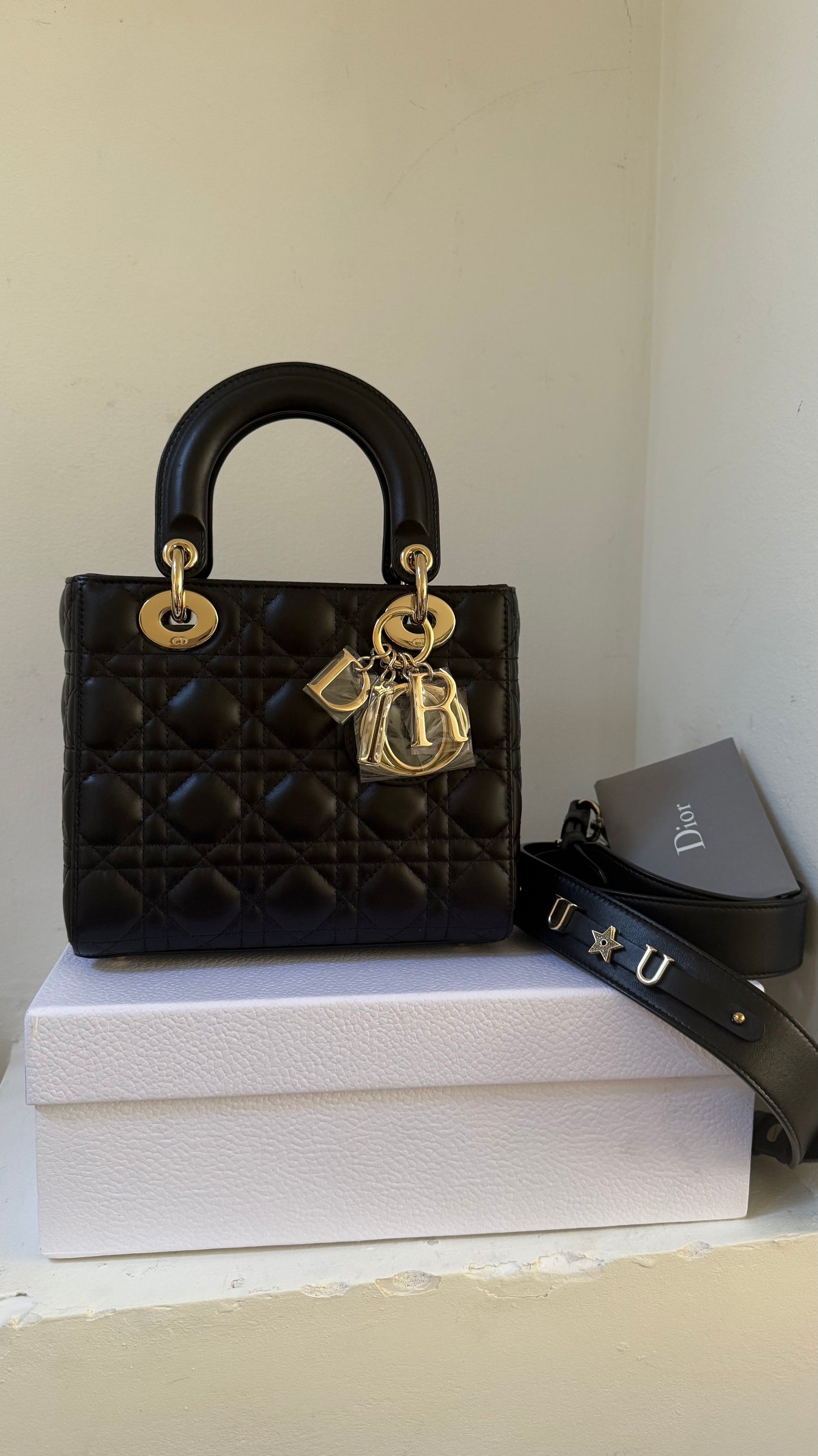 Lady dior small black lambskin