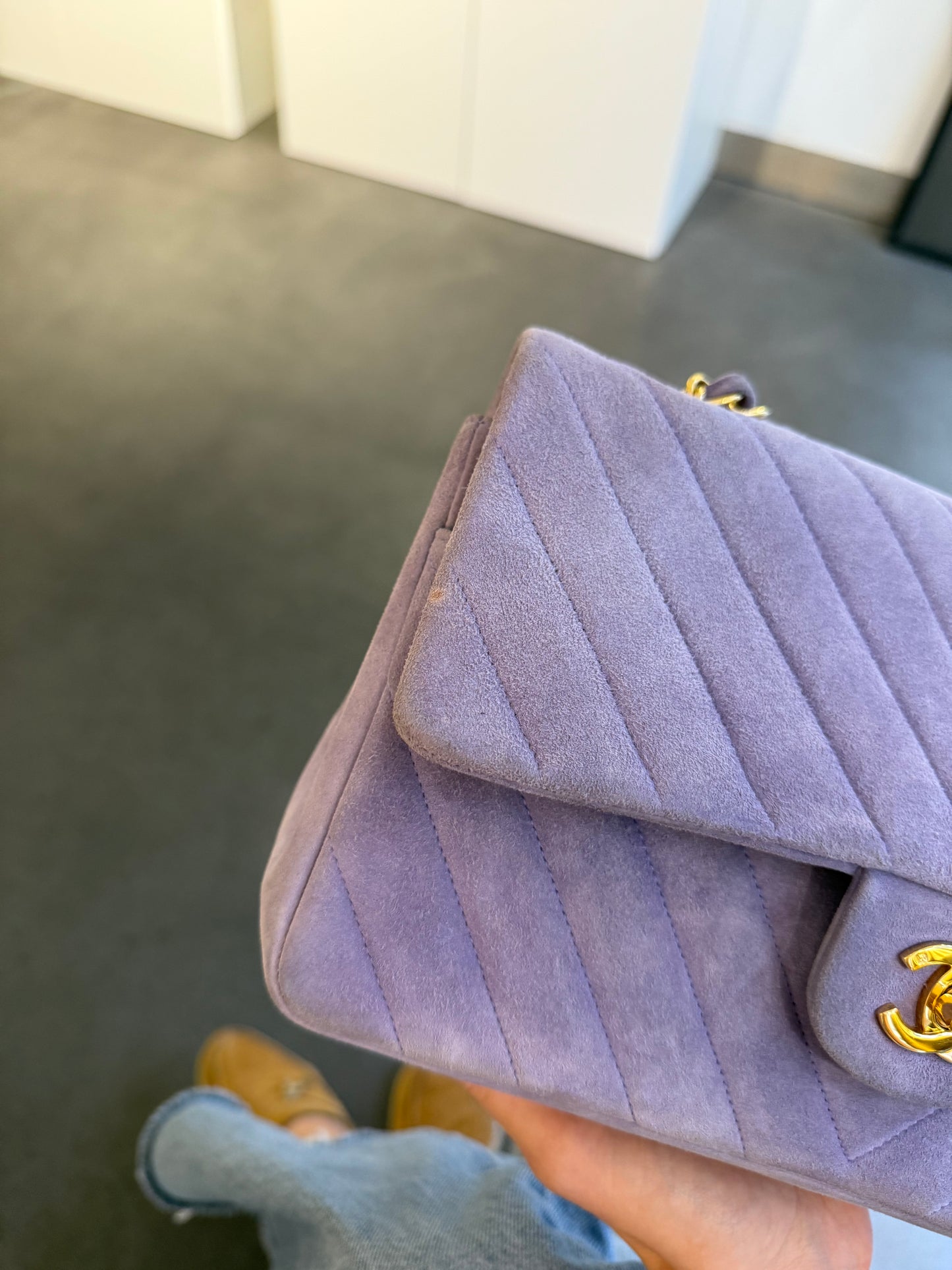 Chanel lila suède flapbag medium 2-series