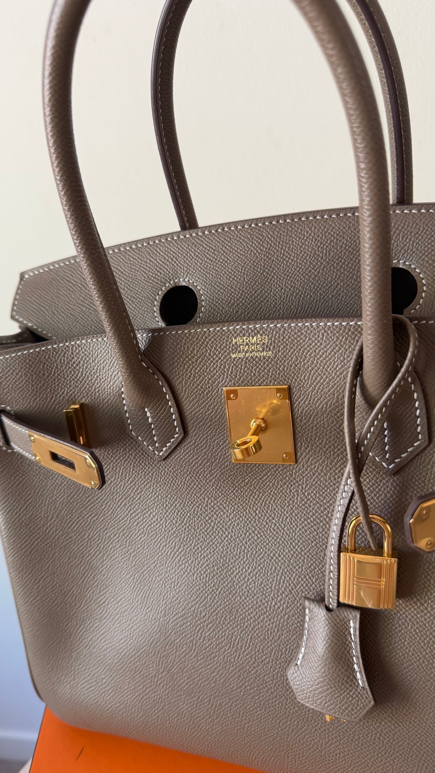 Hermes Birkin 30 etoupe Epsom gold hardware Y stamp