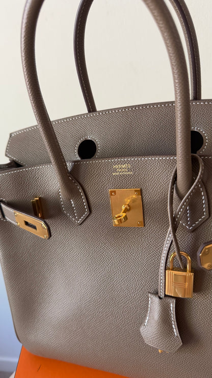 Hermes Birkin 30 etoupe Epsom gold hardware Y stamp