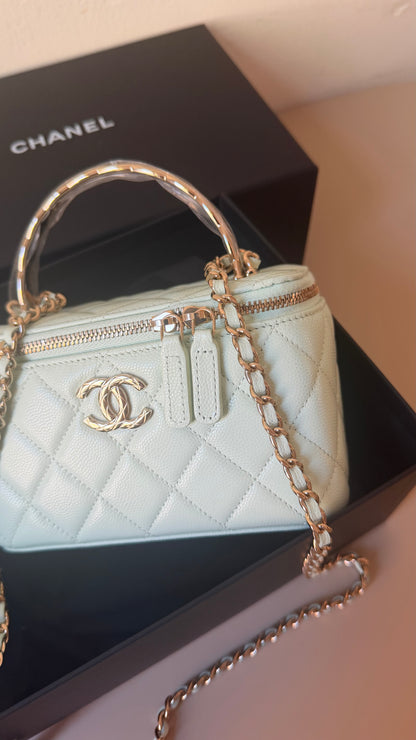 Chanel mint green caviar vanity case