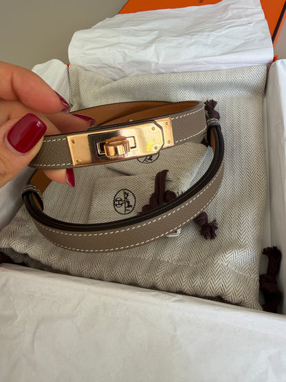 Hermes Kelly belt etoupe with rose gold hardware