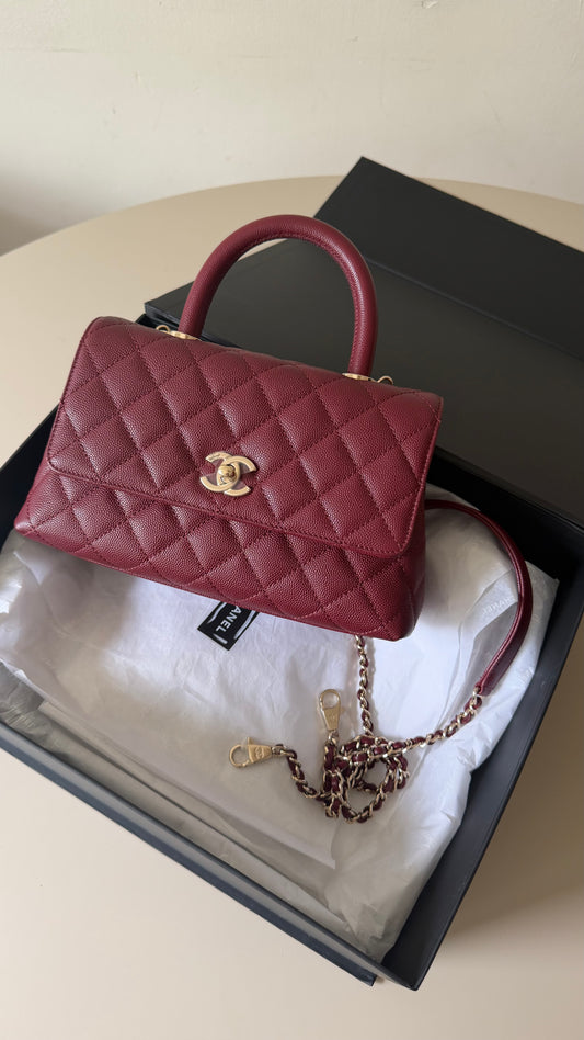 Chanel small Coco top handle burgundy caviar with chip
