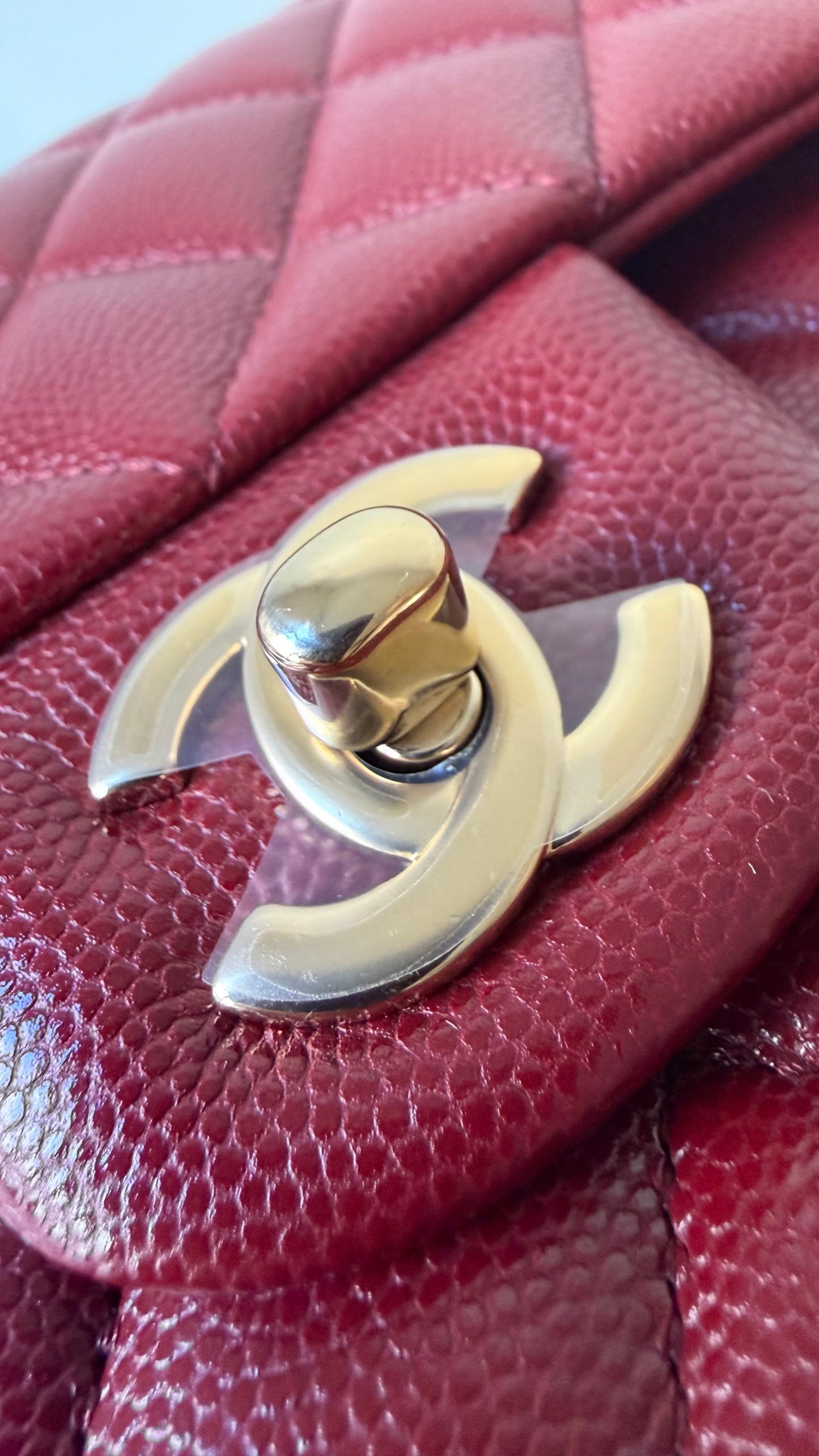 Chanel red caviar small classic flapbag