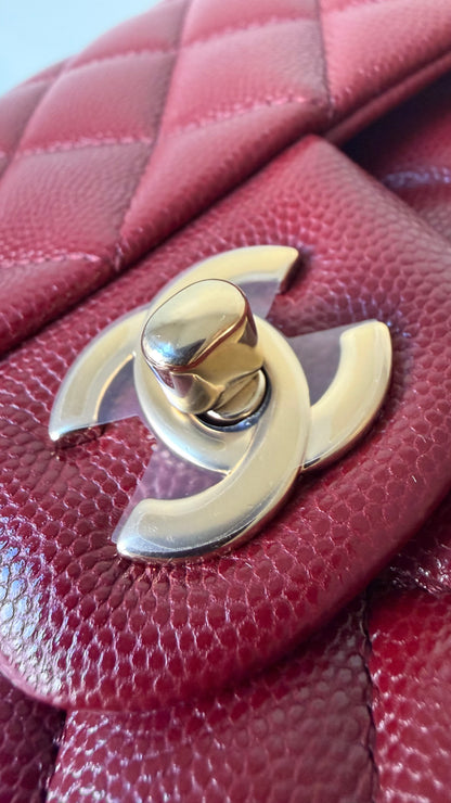 Chanel red caviar small classic flapbag