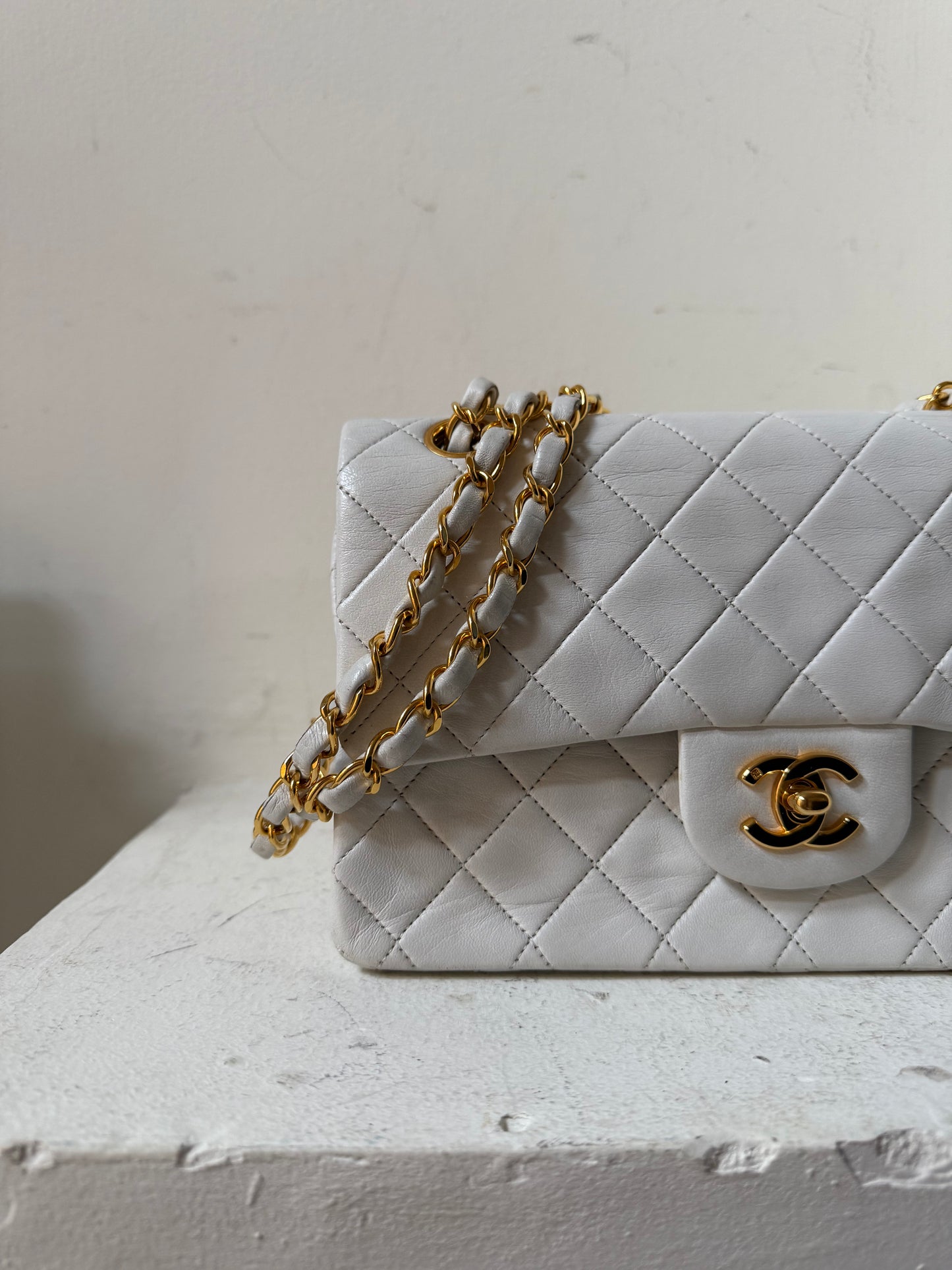 Chanel white small vintage lambskin