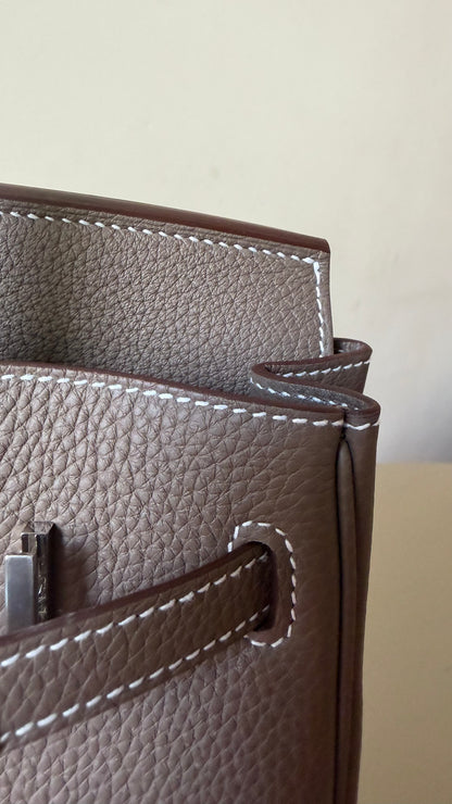 Hermes Birkin 25 etoupe togo leather palladium hardware stamp G