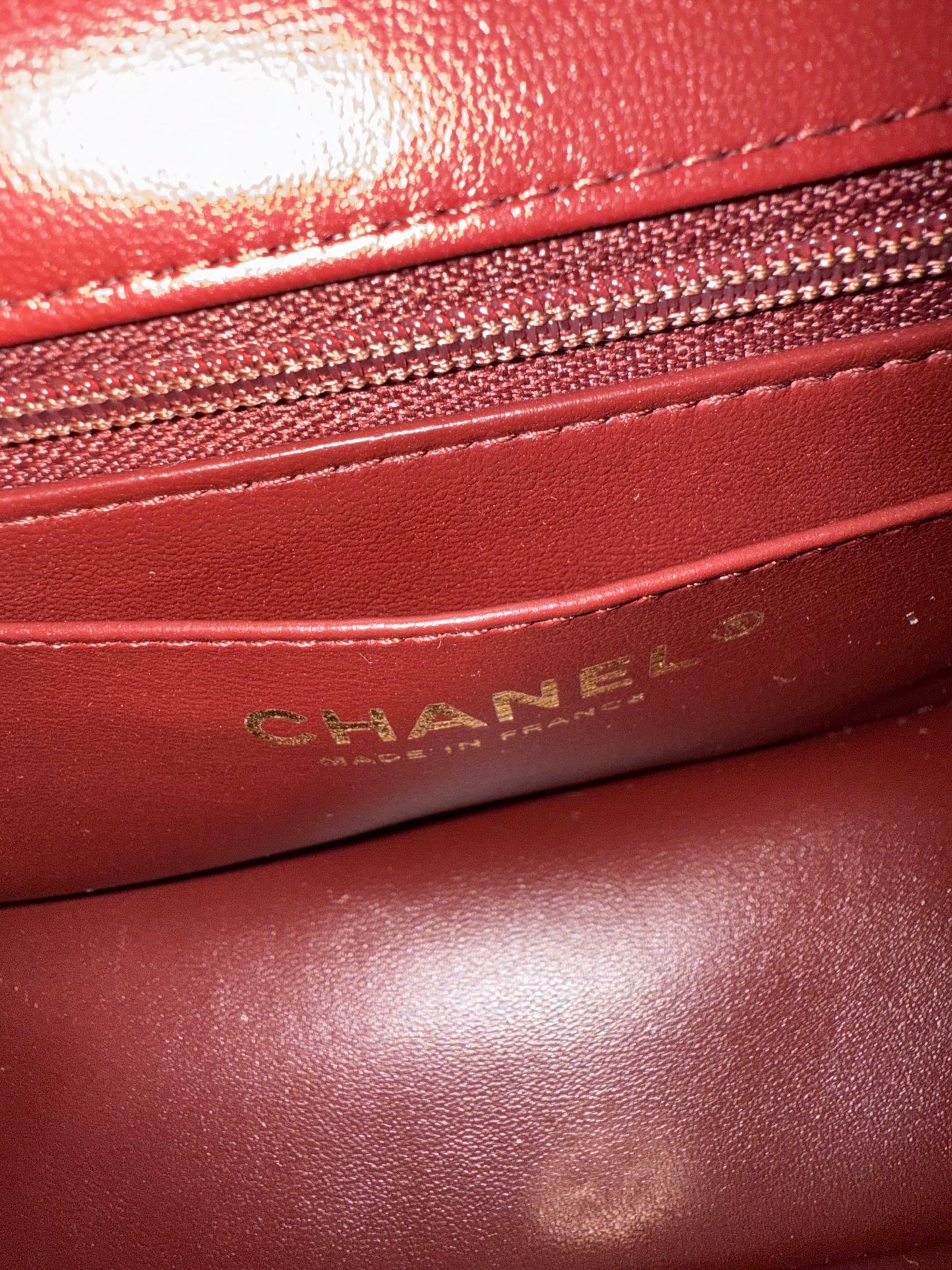 Chanel dark red mini lambskin top handle