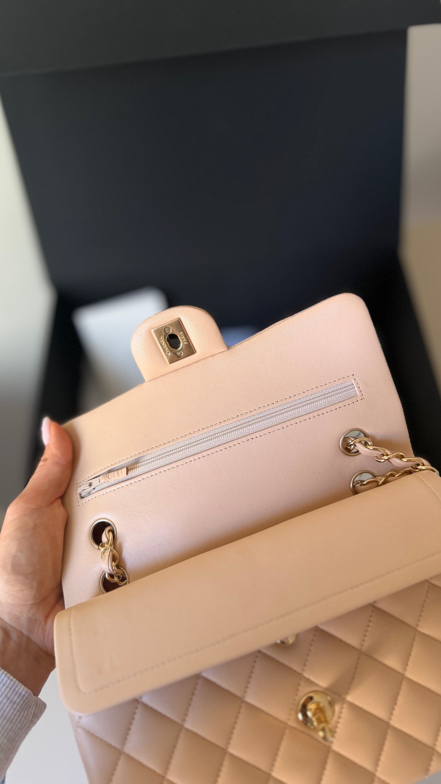 Chanel lambskin small classic double flapbag with chip and invoice