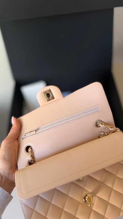 Chanel lambskin small classic double flapbag with chip and invoice