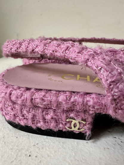 Chanel tweed slingbacks pink 36