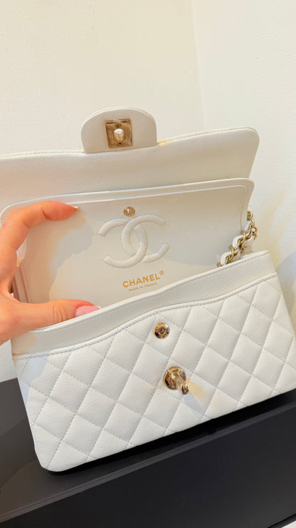 Chanel small white caviar double flapbag chip like new