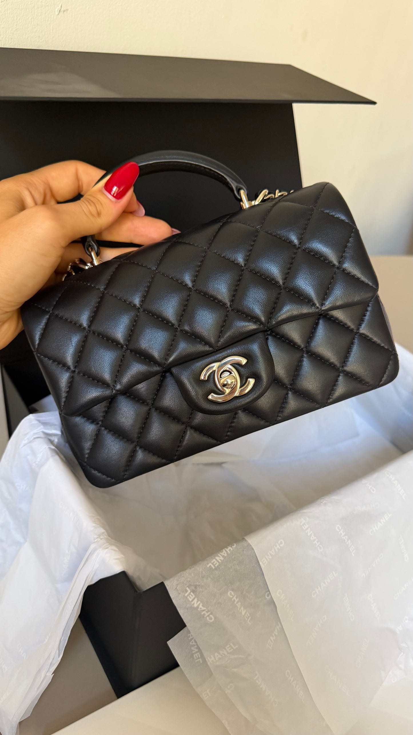 Chanel mini top handle black full set