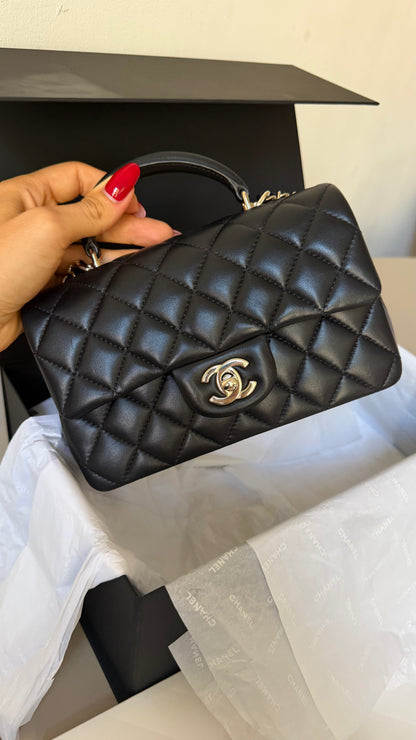 Chanel mini top handle black full set