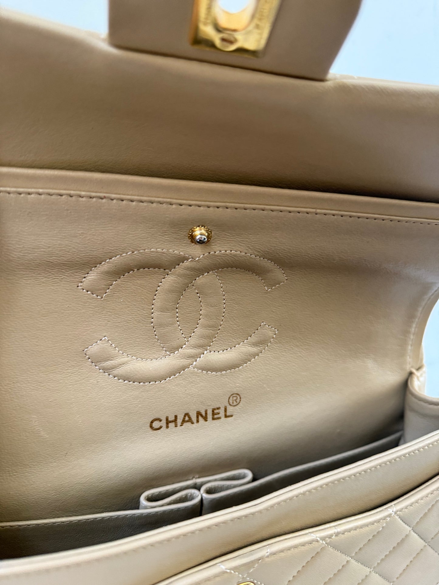 Chanel medium beige flap bag 1 series