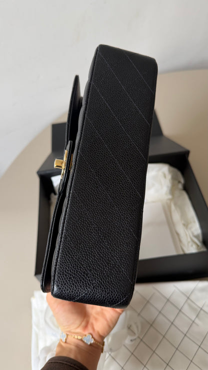 Chanel medium caviar double flapbag with chip