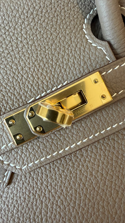 Birkin 25 etoupe Togo with gold hardware stamp D full set with receipt
