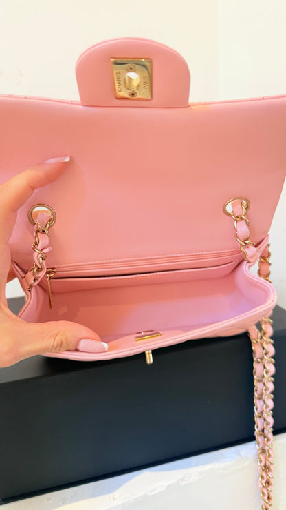 Chanel baby pink mini lambskin flapbag - chip, box, dustbag, entrupy