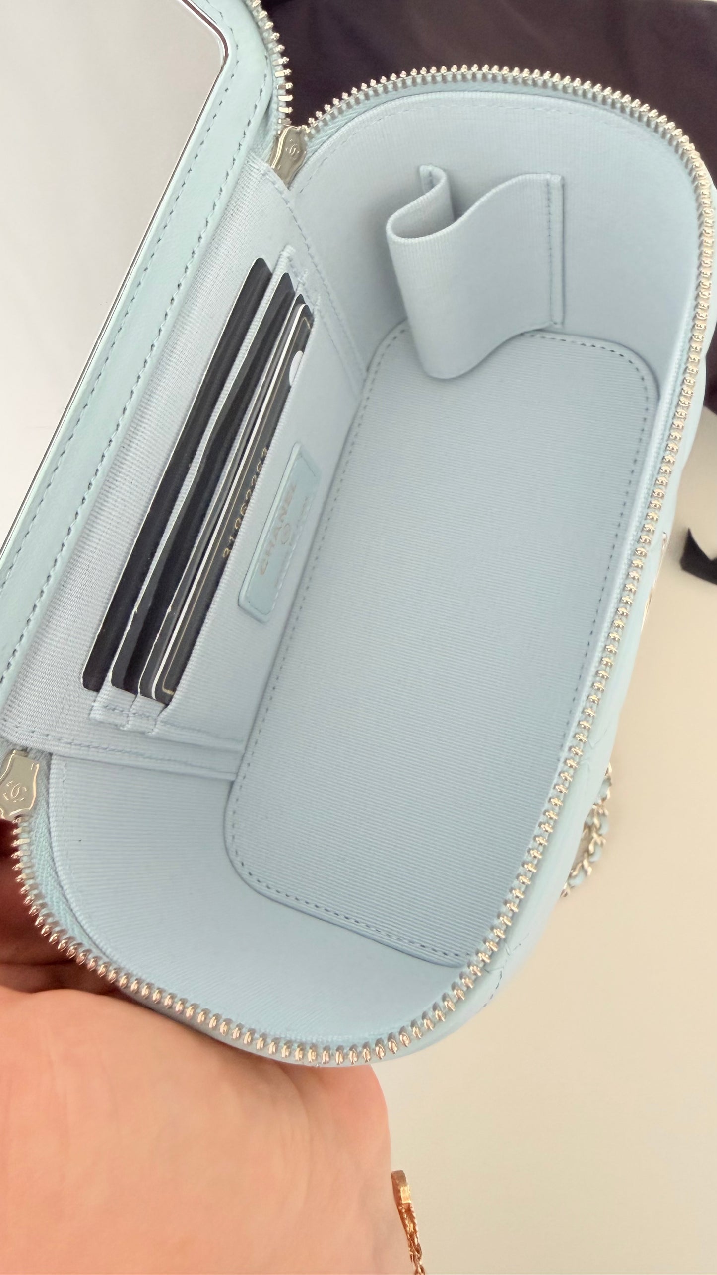 Chanel vanity case baby blue lambskin