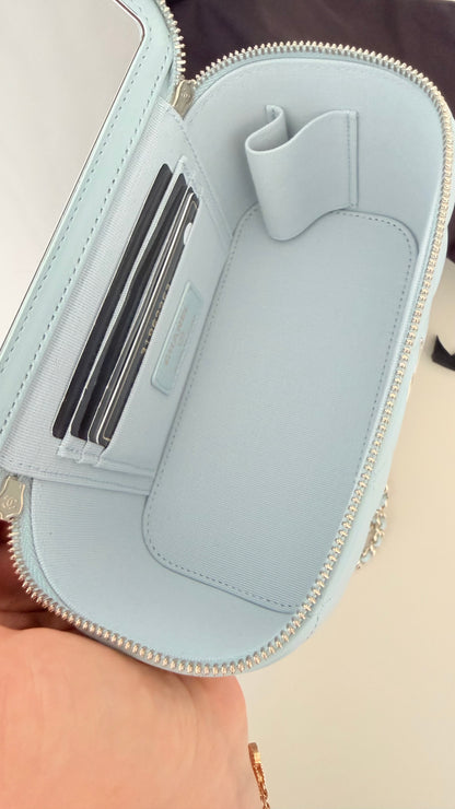 Chanel vanity case baby blue lambskin