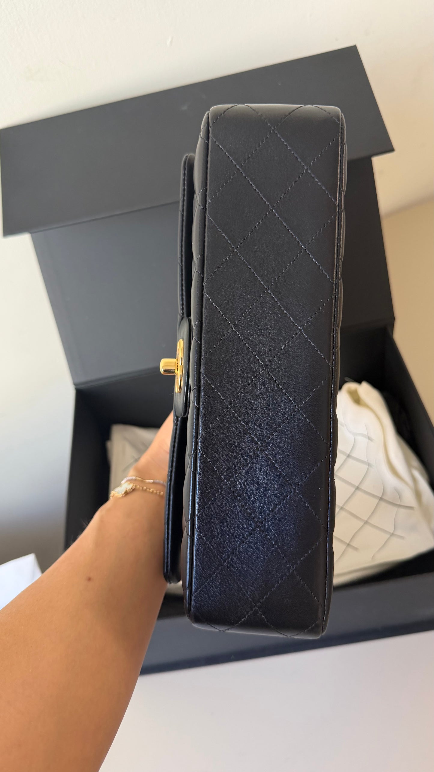 Chanel lambskin medium double flapbag chip