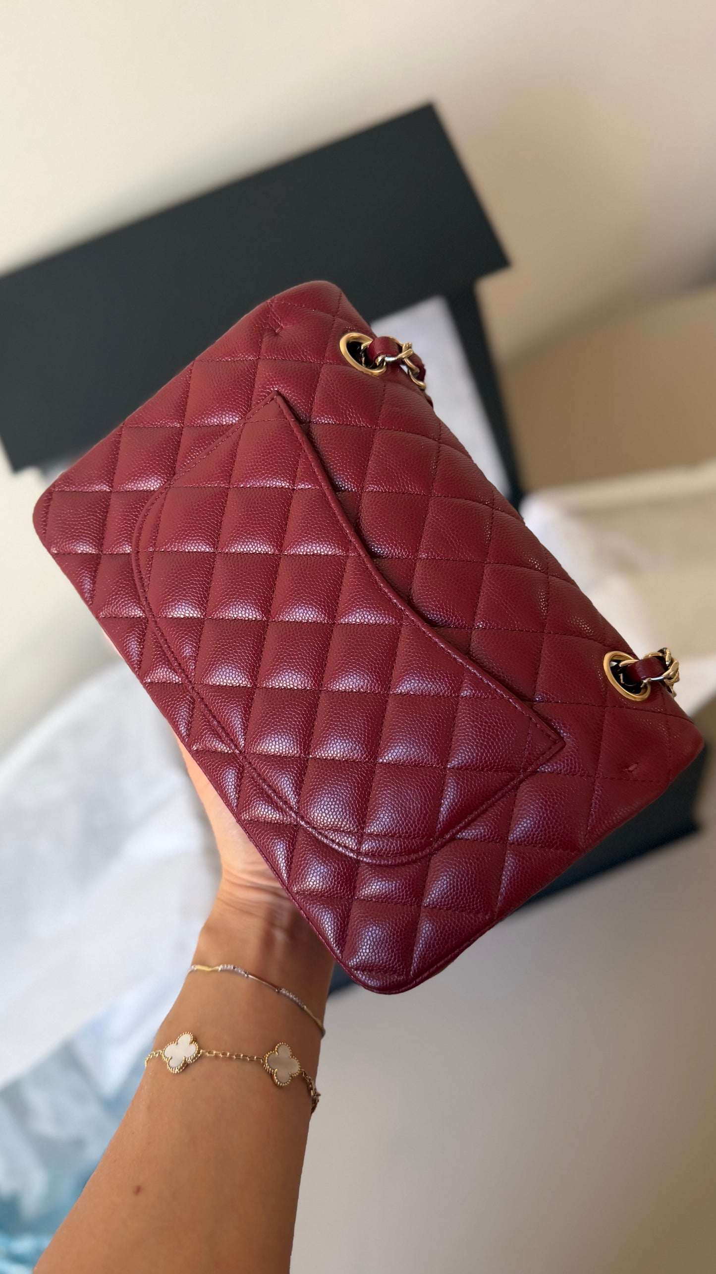 Chanel red caviar small classic flapbag