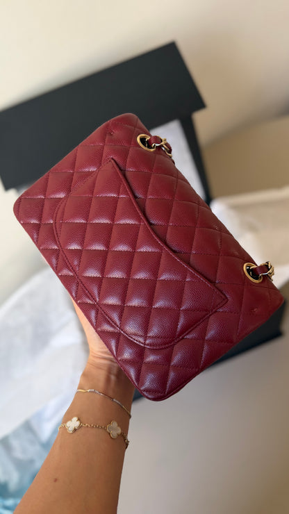 Chanel red caviar small classic flapbag