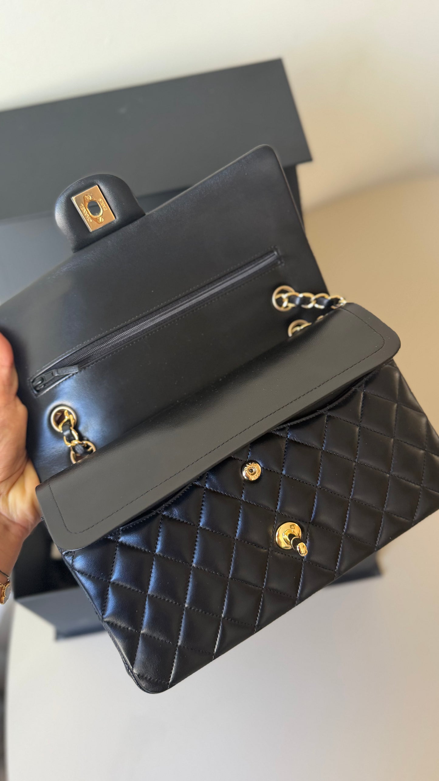 Chanel lambskin medium double flapbag chip