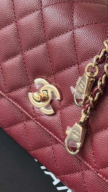 Chanel small Coco top handle burgundy caviar with chip