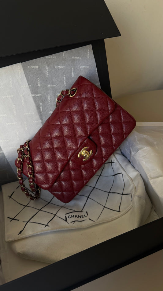 Chanel red caviar small classic flapbag