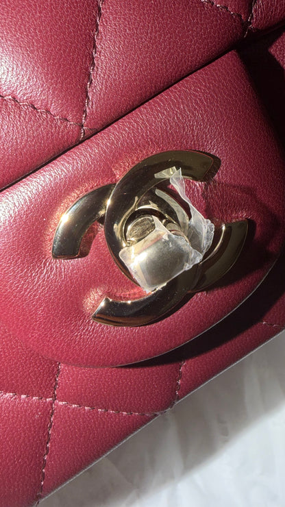 Chanel mini top handle burgundy new full set