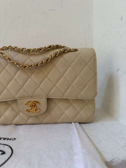Chanel medium ecru caviar flap 1997-1999