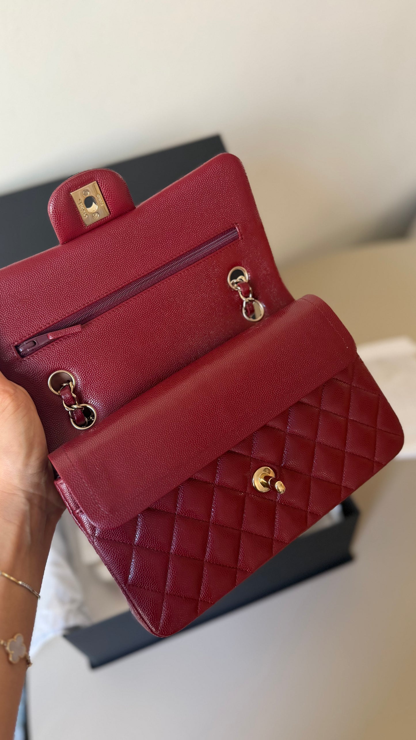 Chanel red caviar small classic flapbag