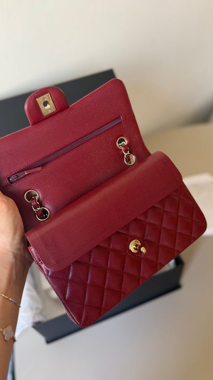 Chanel red caviar small classic flapbag