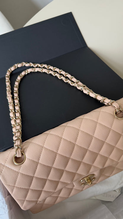 Chanel medium caviar cream beige flapbag with chip (2022-2026)