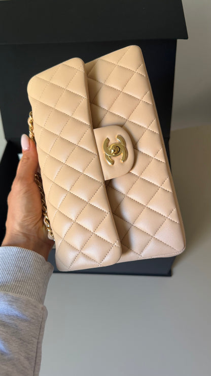 Chanel lambskin small classic double flapbag with chip and invoice